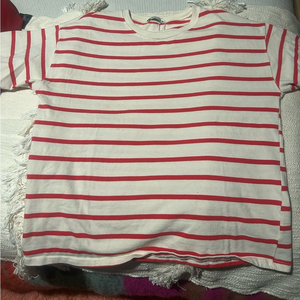Zara Red and White Striped Short Sleeve Tee L nautical